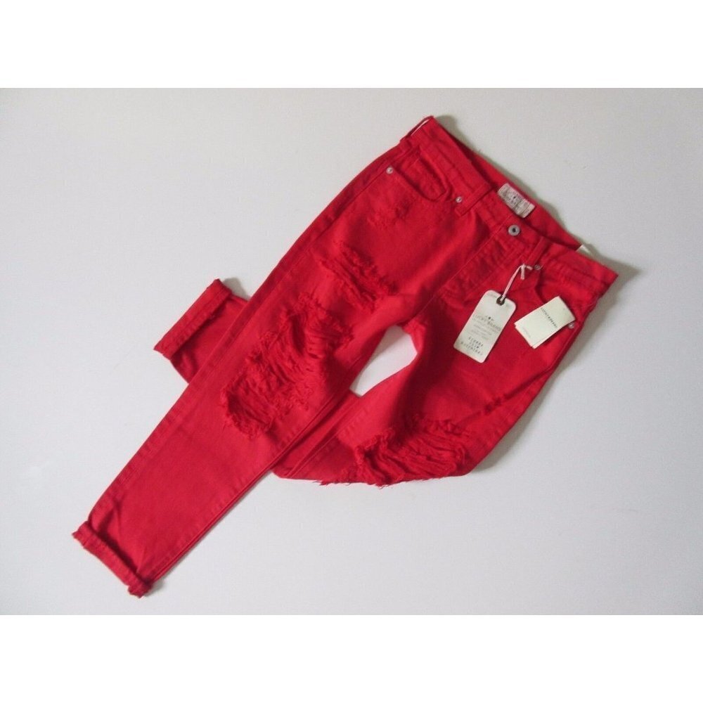 NWT Lucky Brand Sienna Slim Boyfriend in Ropesville Red Destroyed Jeans 00 / 24